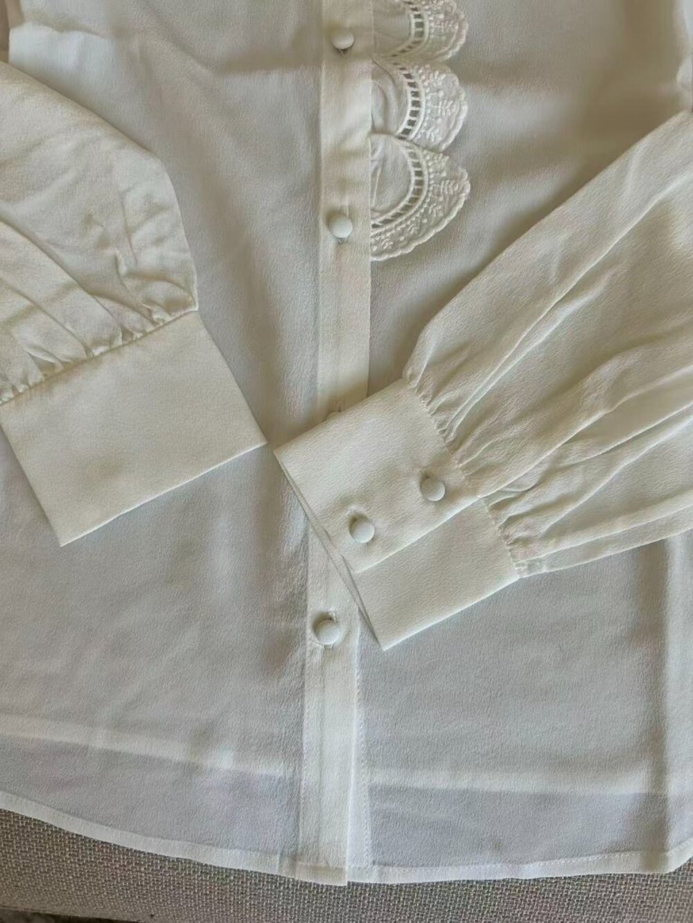 Sezane Chlo Silk Shirt Blouse FR38/US6 Ecru Ivory French Classic Causal - Picture 10 of 12